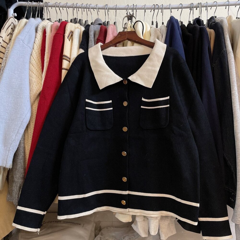 Black & White Preppy Cardigan Sweater Jacket